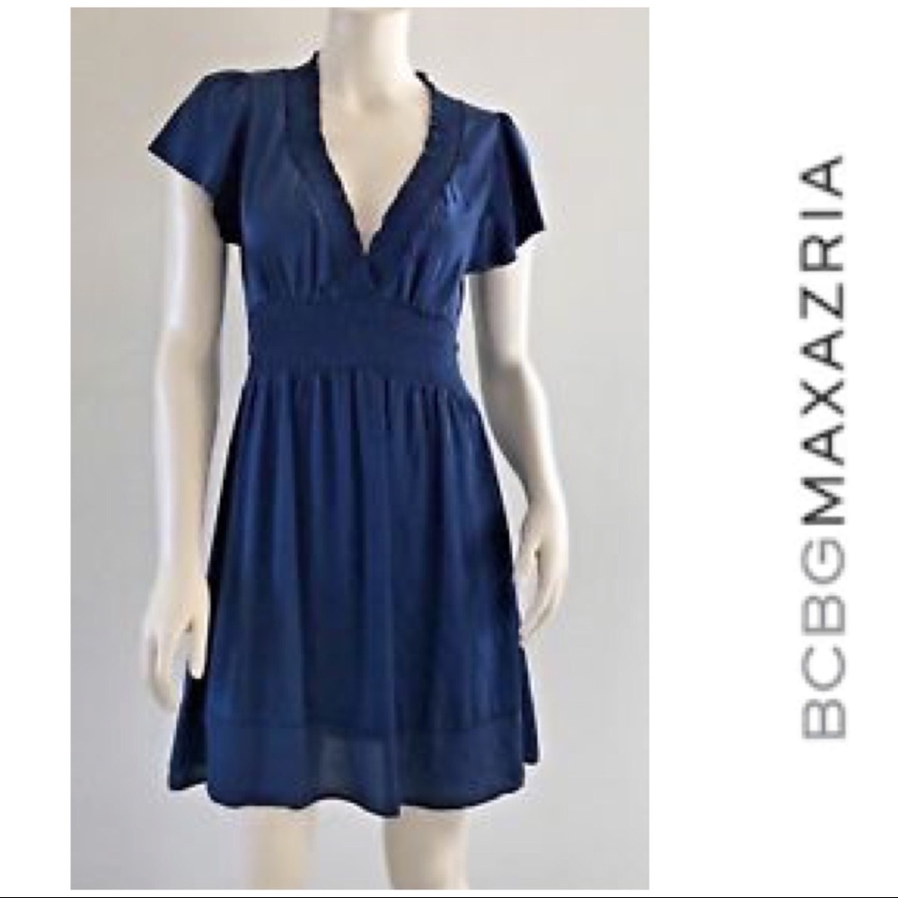 BCBG MaxAzria Navy Silk Empire Waist Dress